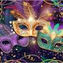 Yeele 10x8ft Mardi Gras Mask Backdrop for Photography Carnival Masquerade Pearl Necklace Confetti Golden Mask Background for Festival Birthday Theme Party Decoration Portrait Photo Shoot Props Vinyl