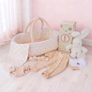 BABESIDE 8 PCS Reborn Baby Doll Clothes Set with Bassinet for 17-22 Inch Dolls Babys Doll Clothes Outfit Accessories fit Baby Doll Girl Boys, Yellow