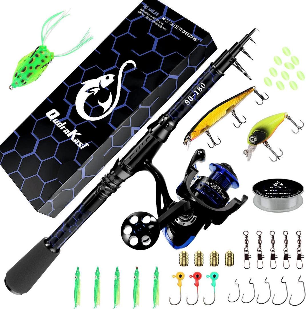 Fishing Rod and Reel Combos, Unique Design with X-Warping Painting, Carbon Fiber Telescopic Fishing Rod with Reel Combo Kit with Tackle Box, Best Gift for Fishing Beginner and Angler (1.8M 6.29FT, Blue)