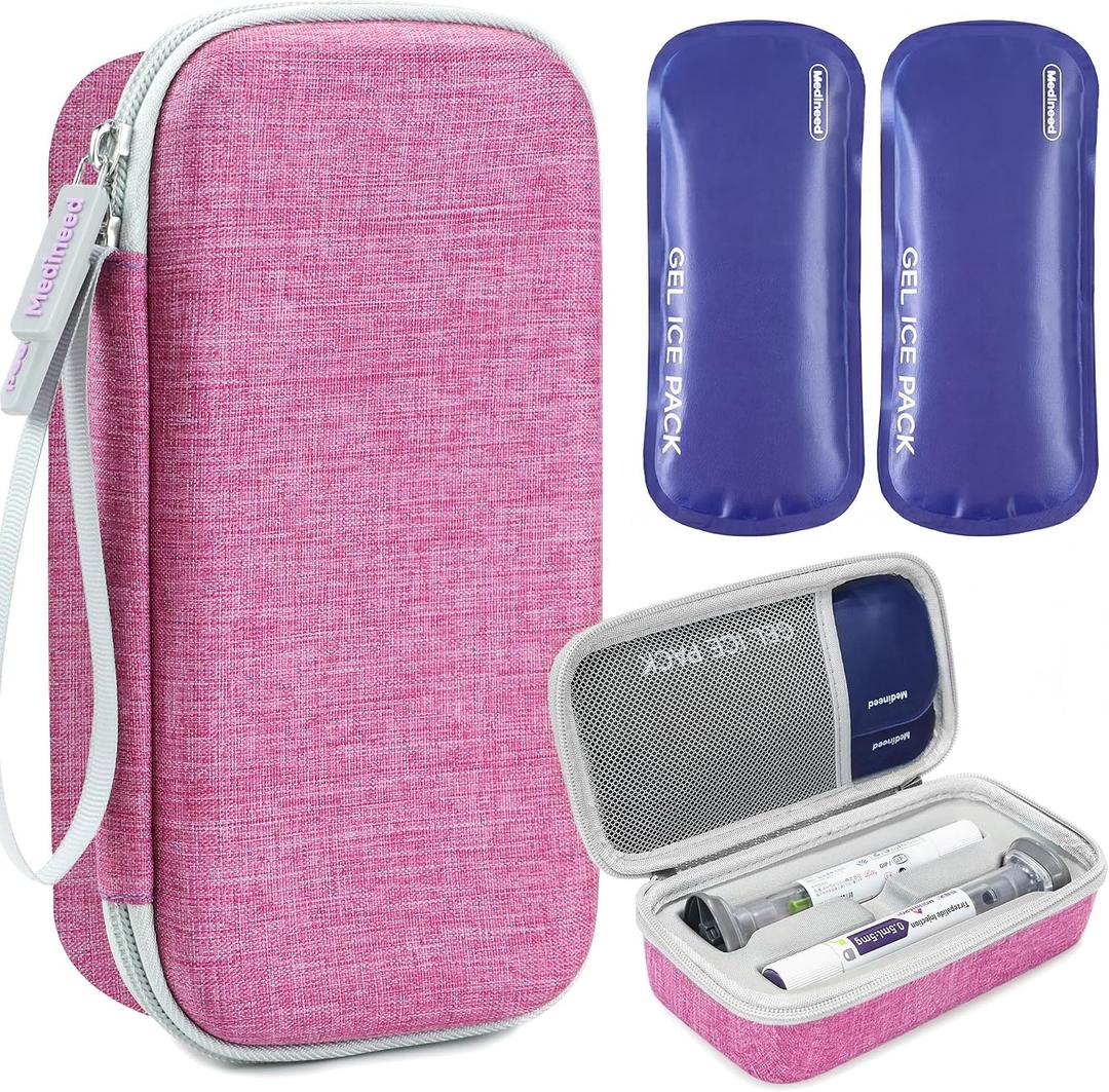 Insulated Cooler Travel Case for Zepbound or Mounjaro Injector Pens,Compact Syringe Box Holder for Trip & Daily Use,TSA Approved Cold Pack, Easy to Clean(Pink,Big)