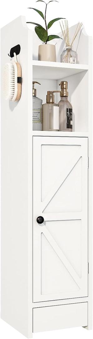 Small Bathroom Storage Cabinet, Toilet Paper Storage, Corner Floor Cabinet with Doors and Adjustable Shelf, Bathroom Organizer for Small Spaces White