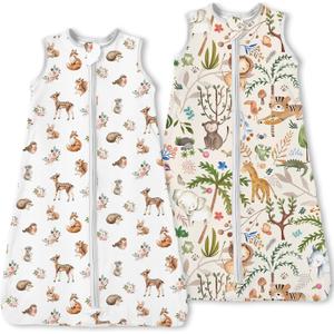 Toddler Sleep Sacks 2T-3T-4T, 0.5 TOG Light Summer Wearable Blankets, Extra Long XL Sleeping Bags, 2 Pack (Forest Whimsy)