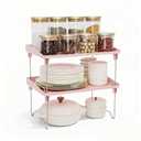 STARLATTA 2 Pcs Cabinet Organizer Shelf，Stackable Kitchen Counter Shelves, Spice Rack,Countertop Organizers，Pink Plastic Storage Shelves Rack for Makeup，Bathroom, Cupboard，Desk，Pantry Organization