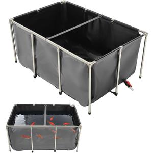 VEVOR Canvas Fish Pond, 270 Gal Above Ground Fish Koi Tank, Turtle Pond
with Clear Viewing Panel, Stainless Steel Frame, Thickened Black PVC and Drain Valve For Breeding, Irrigation