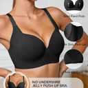 Womens Push Up Jelly Bras Wireless Balconette Bra Supportive Seamless Bralettes Everyday Comfort Tshirt Bra (Black, M)
