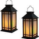 13-Inch IP65 Waterproof Battery-Powered Outdoor Lantern with Led Flameless Candle and 6-Hour Timer - Decorative Lantern for Patio & Garden(2 Pack) (Black)