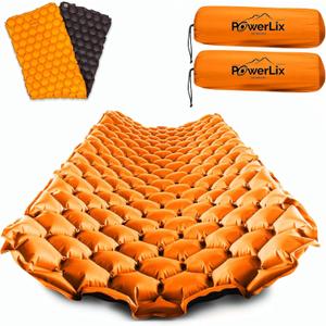 POWERLIX 2 Pack Sleeping Pad for Camping, Ultralight Inflatable Sleeping Mat, Compact Lightweight Self Inflating Camping Air Mattress for Backpacking, Hiking, Traveling Tent, Pump Bag Included (2 Pack Orange & Black)