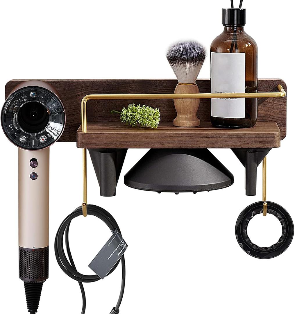 for Dyson Supersonic Hair Dryer Wall Mount Stand Holder, Blow Dryer Accessories and Attachments Organizer Storage Rack, Wood