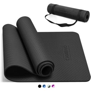CAMBIVO Yoga Mat for Women Men Kids, 1/3 & 1/4 & 2/5 Inch Extra Thick Yoga Mat Non Slip, 72" x 24" TPE Yoga Mats, Workout Mat with Carrying Strap for Yoga, Pilates and Floor Exercises (72*24*0.24 inch, Black)
