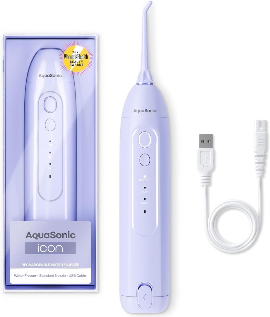 AquaSonic Icon Water Flosser for Teeth  Cordless Rechargeable Oral Irrigator  Waterproof, Portable Dental Cleaning with Jet Tip  Braces Home Travel - Lilac