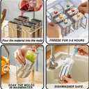Set of 6 Stainless Steel Popsicle Molds Kit, Metal Popsicle Moulds,Homemade Ice Treat Makerwith 50 Wooden Sticks and 6 Silicone Seals and 20 Pop Bags,Cleaning Brush(Round)