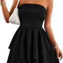 PRETTYGARDEN Women's 2026 Summer Strapless Tube Mini Dress Off Shoulder Smocked Ruffle A Line Flowy Short Party Club Dresses