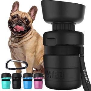 Lesotc Dog Water Bottle, Portable Water Dispenser with Travel Water Bowl, Leak Proof Pet Travel Squeeze Bottle, Puppy Essentials Dog Stuff Accessories for Outdoor Walking, Hiking, Camping (18 Ounces, Black)