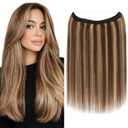 MY-LADY Halo Hair Extensions Real Human Hair for Women Medium Brown & Dark Blonde Clip in Remy Hairpiece with Adjustable Invisible Wire 16 Inch 65G