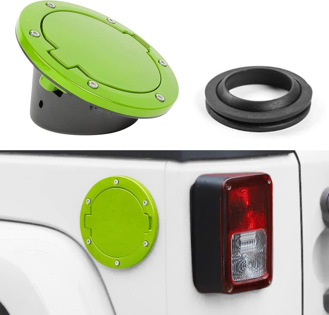 JeCar JK Fuel Filler Cover Gas Cap Aluminum Alloy Gas Tank Door Exterior Accessories for Jeep Wrangler 2007-2018 JK JKU, Green
