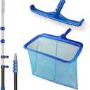 Pool Cleaning Kit with Pole with Brush and Net, Telescopic Pool Pole | 16 ft Pool Brush with Pole & Mesh Pool Skimmer Net with Pole, Pool Net and Accessories for Above/in Ground Spas & Hot Tubs