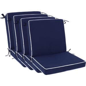 Outdoor Patio Chair Cushions Set of 4, Water Resistant Square Seat Cushions with Ties, 20"x17" All Weather Seating Cushions for Outdoor Furniture (Navy Blue)