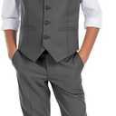 Boys' 6-Piece Formal Slim Fit Suit Set, Vest, Pants, Dress Shirt, Tie, Pocket Square, and Bow Tie (Black, Size 14)