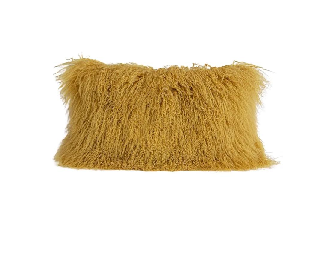 MOOX Real Mongolian Lamb Fur Tibetan Pillow Cover Sheepskin Wool Fur Decorative Throw Pillow case/Cushion Cover (12 * 20inch Gold)
