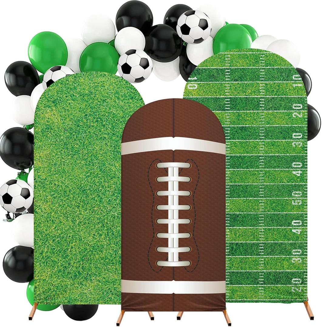 Arch Backdrop Cover Set of 3 Spandex Backdrop Stand Cover Photo Props 4ft, 5ft, 6ft for Birthday Banquet Party Ceremony Decoration(Green,Football Theme)