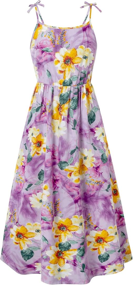 PATPAT Girls Spaghetti Strap Floral Dress Casual Sleeveless Maxi Dresses Kids Summer Beach Sundress 6-14 Years