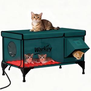 Heated Cat House for Outside Pets in Winter, Heated Outdoor Cat House Weatherproof, Insulated Cat Shelter with Heating Mat (25.6"*16.5"*22.5")