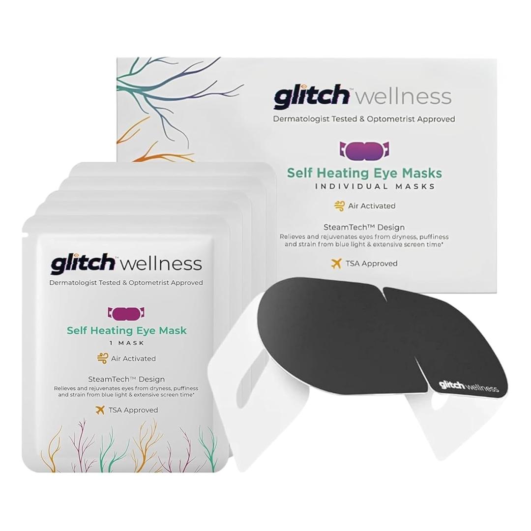 Glitch Self Heating Eye Mask - Steam Eye Mask for Dry Eyes, Soothing Relief, Stress Reduction - Disposable Warm Eye Compress Moist Heat (1 Count (Pack of 30))