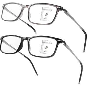 SKYOAK Premium 2 PACK Durable Progressive Multifocus Reading Glasses Men Blue Light Blocking Computer Reader