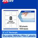 Avery Printable Durable White Rectangle Labels, Sure Feed Technology, 2" x 3", Print-to-the-Edge, Waterproof Labels, Laser & Pigment-Based Inkjet Compatible, 400 Total