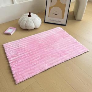 Light Pink Faux Fur Striped Plush Area Rug for Bedroom Living Room Sofa,2'x3' Fluffy Shaggy Rectangular Square Rug for Kids Teen Girls Room,Furry Carpet Rug for Nursery Baby Room