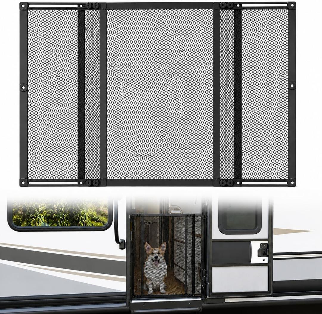 Premium RV Screen Door Protector, Lightweight Adjustable 22"- 35" RV Entry Screen Door Grille, Metal Screen Door Guard for RV, Camper, Yard, Garden