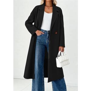 PRETTYGARDEN Womens Winter Coats 2026 Trendy Long Sleeve Notch Lapel Button Long Jackets Casual Oversized Vacation Outfits (S, Black)