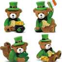 4 Pcs St Patrick's Day Bear Figurines Table Decorations Wooden Teddy Bears Statue Decor Holiday Patty's Leprechaun Tabletop for St. Patrick's Day Office Desk Mantle Home Party Supplies