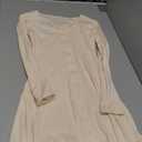 GCZREN Women Sexy Deep V Neck Button Front Knit Mini Dress Elegant Long Sleeve Ribbed Flowy Hem A-Line Short Dresses (Medium, Beige)