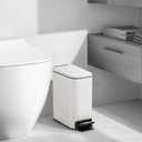 TIPGO Slim Bathroom Trash Can with Lid Soft Close, Step Pedal, 6 Liter / 1.6 Gallon Stainless Steel Trash Bin, Small Garbage Cans for Bedroom, Office, Kitchen (White)
