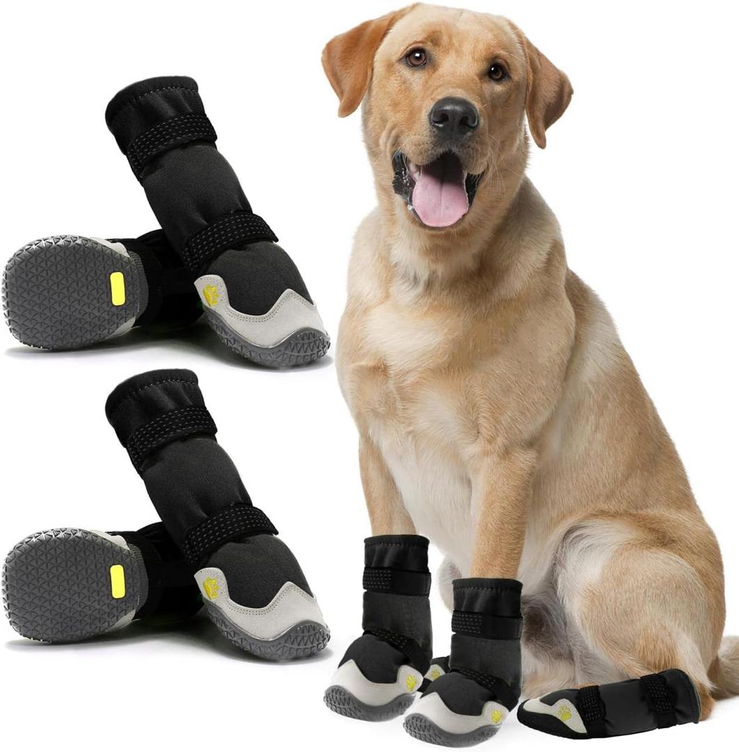 Dog Shoes for Hot Pavement Anti-Slip Dog Boots & Paw Protectors for Summer Rainy Day Dog Snow Boots Waterproof Dog Shoes for Dogs with Reflective Straps for Hiking 4Pcs (Size 5: 2.36''x2.16''(L*W))