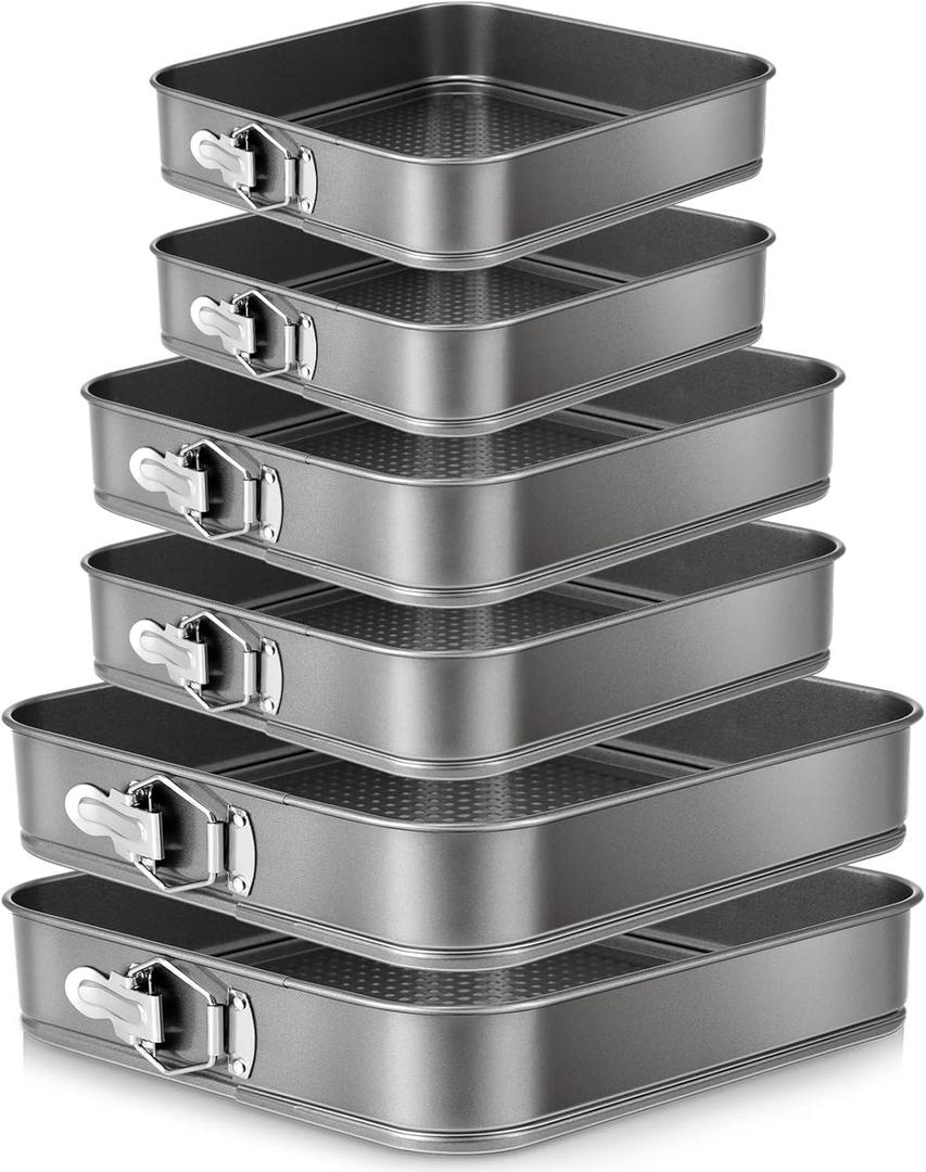 Zubebe Springform Cake Pan Square Non Stick Baking Pan 9.5, 10.2, 11 Inch, Set of 6 Leakproof Square Baking with Removable Bottom Cake Mold for Cheesecake Wedding, 3 Sizes
