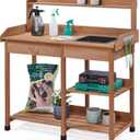 Yaheetech Potting Bench Outdoor Garden Work Bench Station Planting Solid Wood Construction for Horticulture w/Sink Drawer Rack Shelves Brown (115L  45W  121H")