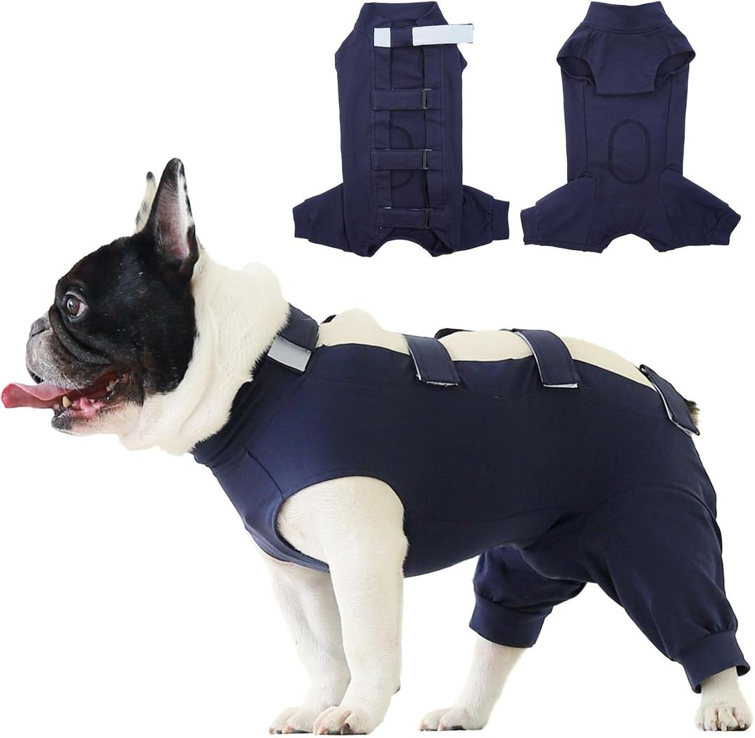 IECOii Dog Recovery Suit - Soft Surgical Onesie for Post-Surgery Dogs, Protects Abdominal and Rear Leg Wounds, Stops Licking, L-Blue (Large(Chest:22.8-27.2 in))