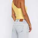 BAIGRAM Women Sleeveless Y2K Beaded Buckle One Shoulder Crop Tank Tops Asymmetric Ruched Slim Fit Summer Boho Going Out Tops Yellow (M)