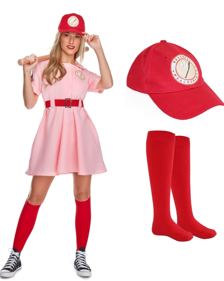 Morph - Pink Baseball Costume - Dottie Baseball Costume - Halloween Costumes For Women - Movie Character Costume Plus Size S