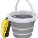Collapsible Wash Bucket with Microfiber Mitt, 10L (2.6 Gallon) Portable Collapsiblle Buckett with Handle for Car Wash Household Cleaning, Multiuse Collapsibles Water Bucket and Car wash mitt - Grey 1 Pack