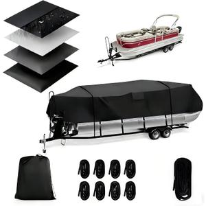 Heavy Duty 900D PU Pontoon Boat Cover, 24'3-26'2 Trailerable Marine Grade Boat Cover Adjustable Windproof Straps & Waterproof Resist Strong Sunlight for SunTracker Party Barge/SPORTFISH/Fishin Barge