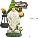 Garden Gnome Statue Outdoor Decor Large Flocked Resin Gnome Figurine with Solar Light Holding Lantern Welcome Sign Garden Yard Decorations Dwarf Sculpture for Outside Patio Porch Lawn Decor.