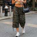 Mxiqqpltky Y2K Cargo Jean Shorts Women Summer Camouflage Print Drawstring Low Rise Baggy Denim Shorts Casual Jorts Streetwear (L)
