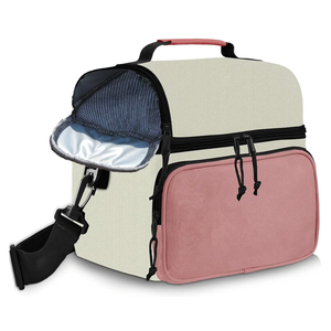 Insulated Lunch Box Dual Compartment Lunch Bag Leakproof Cooler for Men Women with Adjustable Strap,for Work, Picnic, Beach, Camping, Travel (Pink Beige,12L)