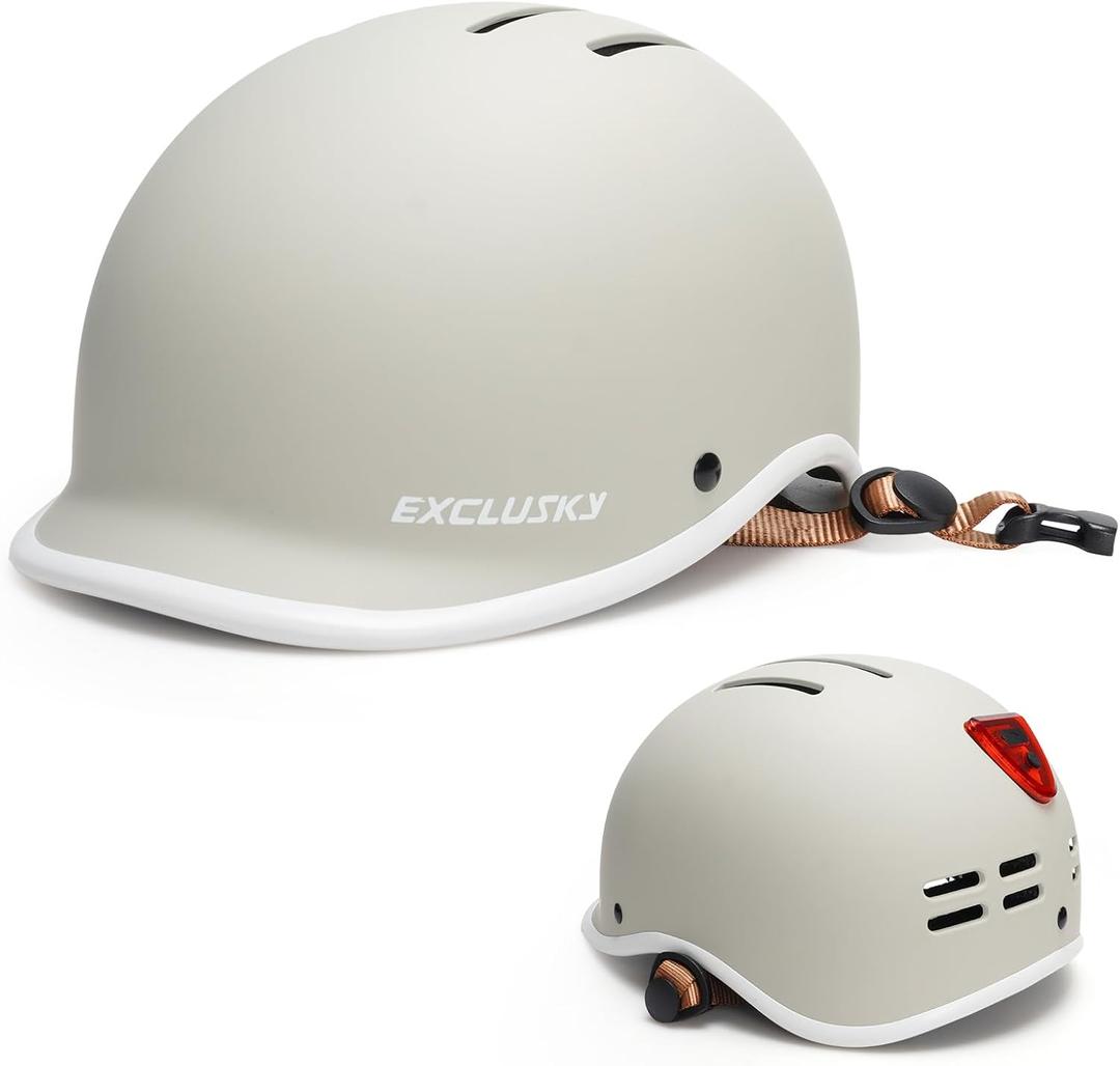 Exclusky Bike Helmet for Adults,Adjustable Cycling Helmet for Men & Women Safety Certified Bicycle Helmet for Commuting, Road Biking, Skating with USB Rechargeable Rear Light (56-61 cm, Grey)