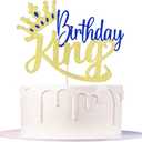 Glitter King Birthday Cake Topper,Boy Prince 1st 2nd 3rd 10th 13th 18th 21st 30th 40th 50th Birthday Cake Topper/Gender Reveal Party Decorations (Gold and blue)