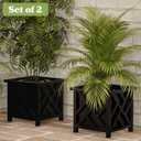 Lattice Design Planter Box 2-Pack 14.75-Inch Decorative Outdoor Flower or Plant Pots Front Porch, Patio, and Garden Decor by Pure Garden (Black)