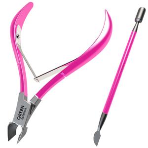 Professional Cuticle Trimmer Nail Cuticle Cutter Stainless Steel Cuticle Nippers with Sharp Blades Double Spring Manicure Tools for Nail Care Pedicure Home Spa (Pink - Pusher Included)